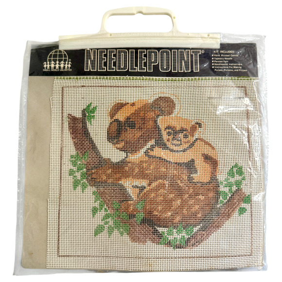 Needlepoint Kit Vintage Koala Bear Cub Mom Zoo Animals Embroidery Craft New NOS - Picture 1 of 7